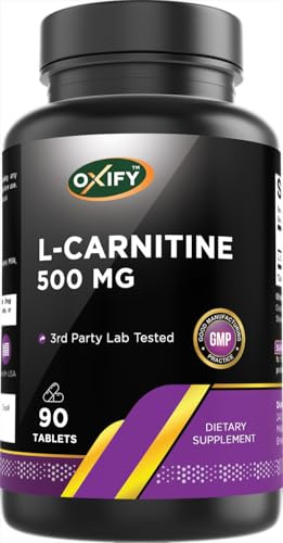 Oxify L-Carnitine 500 mg | 90 Tablets | Gluten-Free, Non-GMO | Supplement Made in USA