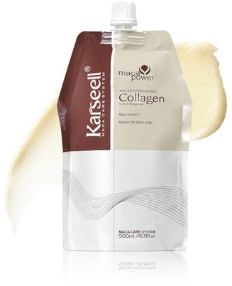 Karseell Colágeno Mascarilla Pelo 500ml, Reparación Profunda Mascarilla Capilar para Seco y Dañado el Cabello