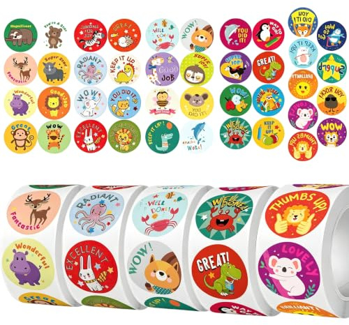 2500 Animal Reward Stickers 5 Rolls Easy Peel for Kids Teachers Classroom