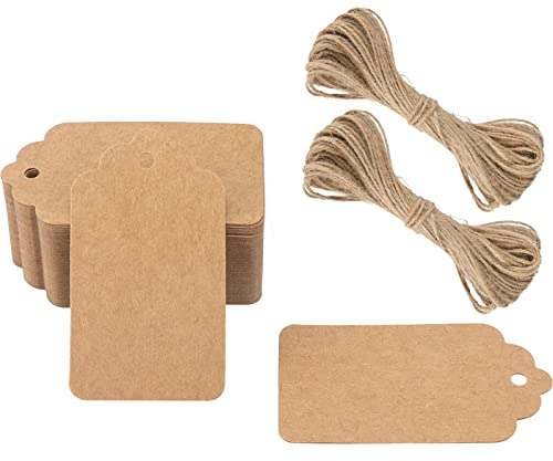 G2PLUS 100 Stück Geschenkanhänger, Etiketten aus Kraftpapier 7x4CM Anhänger, Papier Etiketten Tags Braun für Valentinstag, Hochzeit, Geschenke