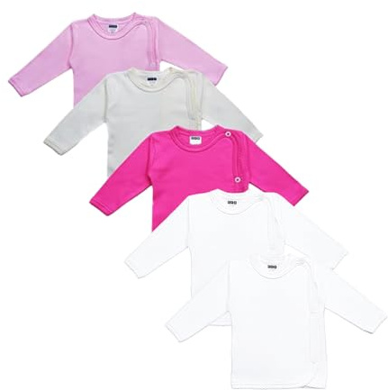 MEA BABY Unisex babyomslagströja, omslagsjacka med långa ärmar, 100% bomull, 5-pack. Wickelshirt för flickor, Wickelshirt för pojkar (flickor 56)