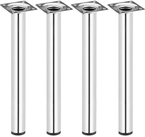 PrimeMatik - Runde Tischbeine für Schreibtische Schränke Möbel aus verchromt Stahl 40cm 4-Pack