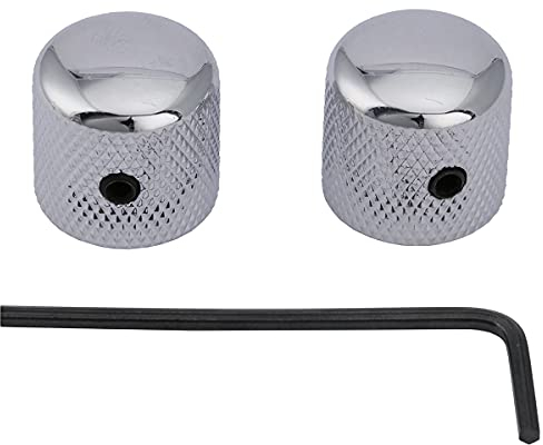Musiclily Pro 6mm Stahl Gitarren Knöpfe Potiknopf Dome Knobs mit Schraubbar für Telecaster E-Gitarre/Precision Bass, Chrom (2er Set)