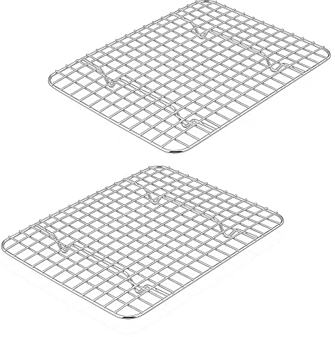 Herogo Small Cooling Rack, Stainless Steel Wire Rack Set of 2, 24.5x20x2 cm Fit Small Oven Tray, Metal Oven Baking Rack for Cake Cookies Bread, Smooth Edges & Rust Free, Oven & Dishwasher Safe