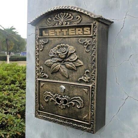 Gusseisen-Briefkasten mit geprägter Zierleiste, Bronze-Optik, Hausgarten, dekorative Wand, Metall-Briefkasten