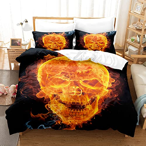 CIUNVXD Juego de ropa de cama para adultos, diseño de calaveras de fuego, calaveras de muertos, funda nórdica con 2 fundas de almohada de 50 x 75 cm (A, 220 x 240 cm)