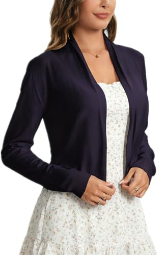 Torera Bolero Cárdigan Chaqueta Mujer Corto Suéter de Punto Básico Shrug Manga Larga Cuello en V Abrigo Fiesta Clásico Azul Marino XL