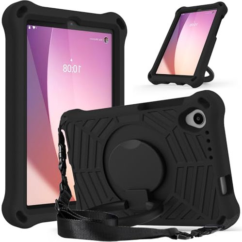 GOZOPO Shockproof Case for Lenovo Tab M8 4th Gen/ M8 3rd Gen/Smart Tab M8/ M8 HD/ M8 FHD 8.0, 360° Rotating Stand Handle Shoulder Strap Rugged Case for Lenovo Tab M8 8 inch HD Tablet - Black