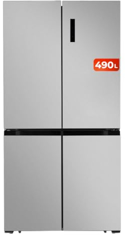 EVVO Frigorífico 4 puertas F100, Motor Inverter, Total No Frost, 321l + 169l, Freon Free, Pantalla exterior, Clase E (Inox, Sin depósito de agua)