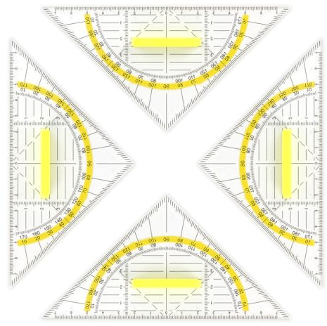 Behiruch 4 Piezas Cartabon Transportador Triangular De Plástico Transparente Escuadra Cartabon,Transportador Triangular De Plástico Con Mango Desmontable,Para Escuela,Universidad, Niños Y Estudi