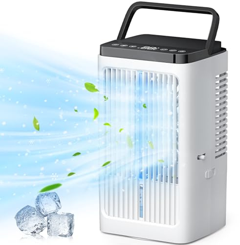 SUPOOBE Klimaanlage Mobil, 4-in-1 Mobiles Klimagerät, 900ml Wassertank Luftkühler mit Wasserkühlung, 3 Windgeschwindigkeiten & 2 Feuchtigkeits Modi, 90°Oszillation, Timer, 7 Farben Licht für Zuhause