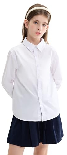 maoo garden Bambina e Ragazza Bianco Cotone Uniforme Scuola Camicia Manica Lunga Camicetta bianco 128