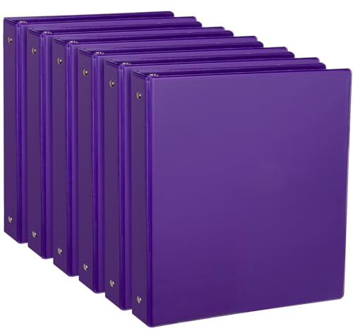 CIXILDTS 1-Inch Round Ring Binder, Standard 3 Ring Binder Fit Letter Size Paper, Presentation View Binders, 6-Pack, Purple
