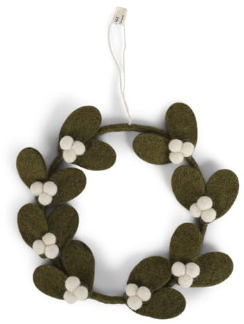 Gry & Sif Ghirlanda per porta, corona di vischio, decorazione in feltro, fatta a mano, commercio equo, ghirlanda da appendere come decorazione natalizia, idea regalo, decorazione senza tempo,