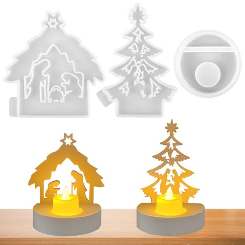 3 Pcs Stampi in Silicone per Colata Presepe, Stampi in Silicone Gesso 3D, Stampo Gesso Presepe per Colata Per Candele Fai da Te Presepe Decorazione Della Casa