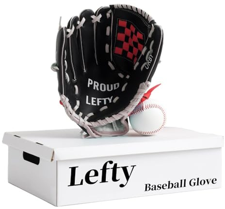 Urby Left Handed Baseball Glove, Left Handed T Ball Glove for Lefty, Left Hand Throw Only. T-Ball & Youth Baseball Gloves. Black & Red. 10.5in. Age 4-7
