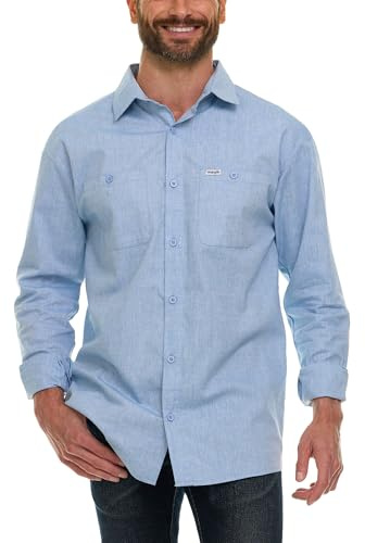 Wrangler Button Up Long Sleeve Shirts for Men Big and Tall, Lightweight Chambray Mens Dress Shirts, Western Shirt