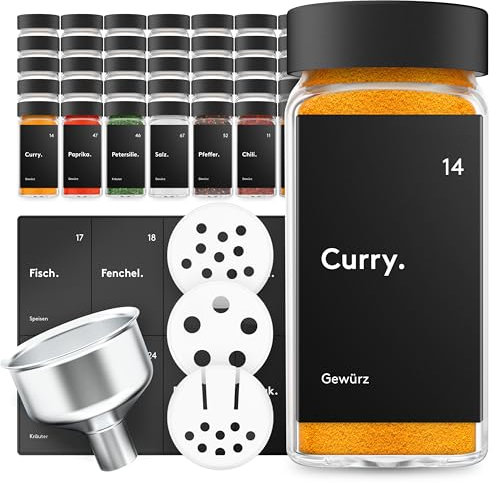 ZMILLA® Lot de 24 pots à épices carrés noirs avec bac à saupoudrer | Avec 240 étiquettes + stylo acrylique + entonnoir en aluminium | Rangement des épices