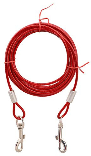 Cable de amarre para perros de acero terminado, 16 pies, resistente para perros de 100 a 150 kg, cubierta de PVC, ganchos de metal antioxidantes, sujeción segura a estacas/pilares, ligero y ultra