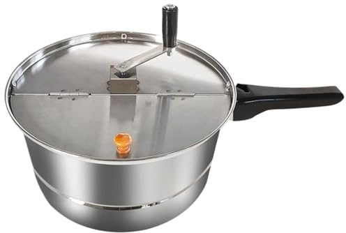 Máquina para hacer palomitas de maíz para estufa, olla de acero inoxidable antiadherente con agitación manual con mango de goma y tapa de aislamiento térmico