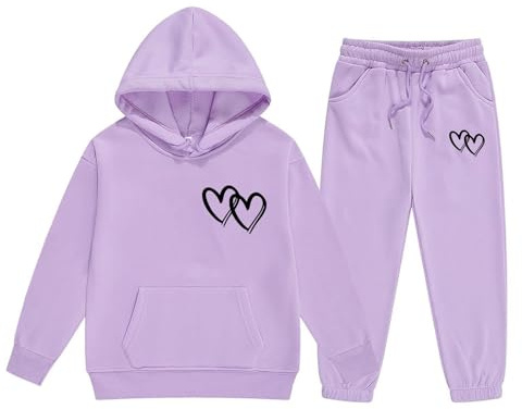 Vuncio Ensemble Hiver Enfant Fille Pantalon Et Sweat a Capuche Costume Ado Fille Chic Et élégant Confortable Mignon Fashion Décontractée Jogging Vacances 2-13 Ans (12-13 ans, Violet)