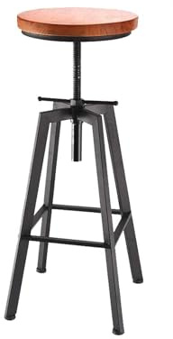 GREENSAPPIRE Industrial Bar Stool – Adjustable Metal Swivel Chair with Round Wooden Seat, Retro Vintage Tall Barstool for Kitchen, Pub, Counter & Home Dining (1 PCS)