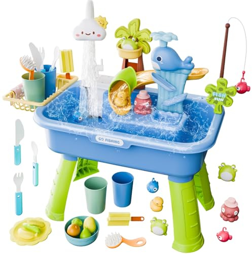 Generisch Wasserspieltisch für Kinder - Angelspiel | 4-in-1 Spielspüle mit Pumpe und fließendem Wasser - für Alter 4-8 Jahre Sommer Pool