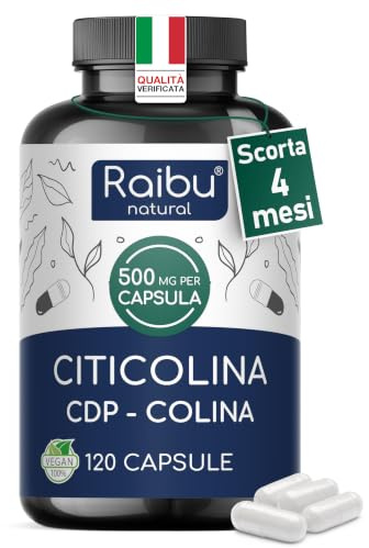 Citicolina (CDP-Colina) Pura 500 mg per Capsula - Scorta per 4 Mesi - Memoria, Concentrazione e Funzione Cellulare- 120 Capsule di Citicolina - Senza Additivi, Vegano, Testato in Laboratorio