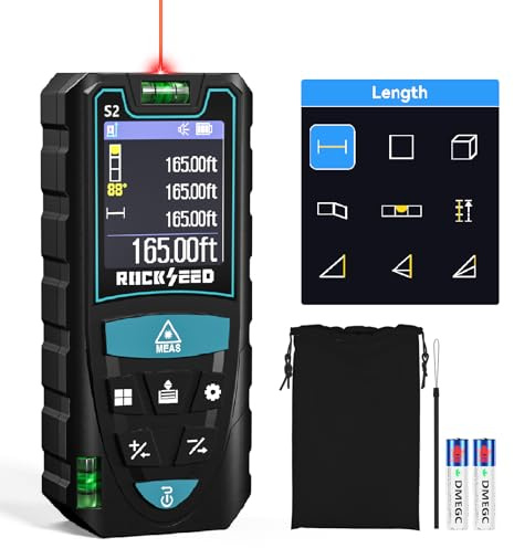 Medidor Láser 50M,RockSeed Pantalla HD IPS Medidor de Distancia Láser Digital con Sensor de Ángulo Eléctrico,Telémetro Láser Portátil con 5 Unidades,Medición de Distancia/Área/Volumen/Pitagórico,etc.