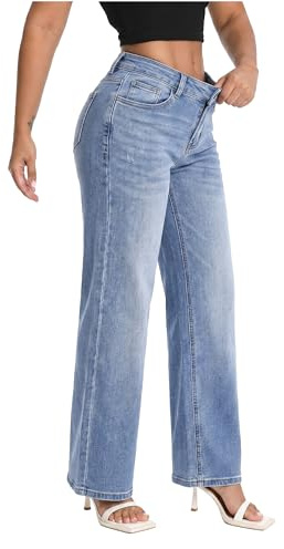 SHAPUM Flattering Wide Leg Jeans Curvy Women Low Rise Loose BBL Jean Casual