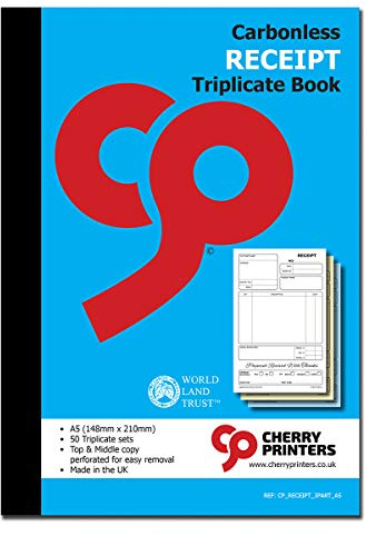 Cherry Printers - Blocco per ricevute, senza carbone, formato A4, A5, per copia duplice/triplice in formato A5