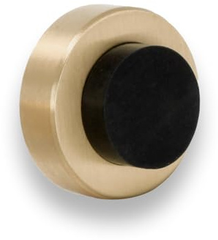 EVI Herrajes | Tope de Puerta para Colocación en Pared | 35 x 18 mm | De Latón Dorado | Goma Negra | Amortiguador Anti Golpes | Para Manillas | 2 Modos de Instalación | 04025435TPMLMT