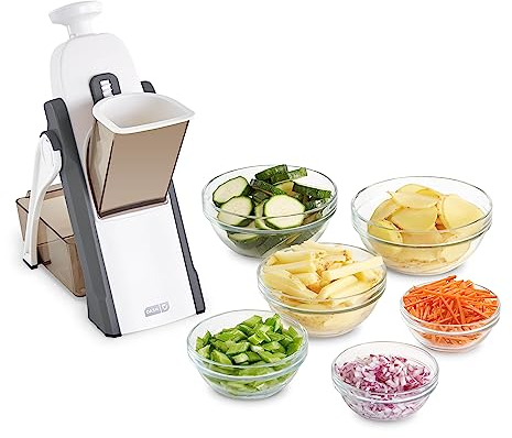 DASH Safe Slice® Mandoline en julienne + Dicer pour légumes, préparation des repas et plus encore avec plus de 30 préréglages et ajusteur d'épaisseur – Gris