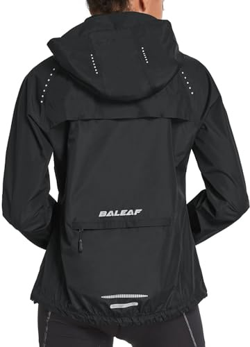 baleaf Women's Rain Jackets Running Waterproof Windbreaker with Hood Packable Light Rain Coat Reflective Cycling Golf Hiking Gear Black S