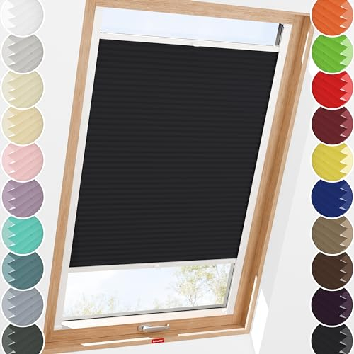 Schuette® Dachfenster Plissee mit Bohren zum Anschrauben ● Thermo Kollektion: Dark Night (Schwarz) ● 70-79 x 80-99cm (Breite x Höhe) ● Suprafix Faltrollo Befestigung ● Bequeme Rollo