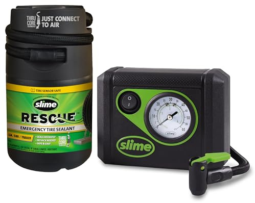 Kit de reparación de pinchazos Slime 50138, Smart Spair Plus, kit de emergencia para neumáticos de coche, incl. sellador y bomba de inflado de neumáticos, adecuado para coches y otros vehículos de