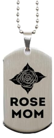 for Plant Mom, Rose Mom, Valentine, natural, Mommy Gifts from daughter. Birthday for her, Mother's Day, Christmas gifts for mom, Silver Necklace, Engraved Dog Tag