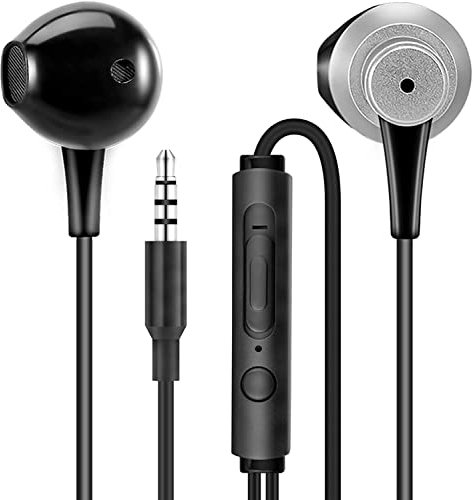 MAS CARNEY WH5 Cuffie con Filo e Microfono, Auricolari con Filo Jack da 3.5mm, Cuffiette Telefonino con Controllo del Volume, Auricolare Cellulare con Cavo per Smartphone e PC- Nero