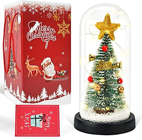 Weihnachtsbaum im Glas,Mini Künstlich Weihnachtsbaum in Glaskuppel,Tisch-Weihnachtsbaum mit Licht,Kreatives Weihnachtsdekoration mit Schnee,Klein Tannenbaum Weihnachts Geschenke für für Kinder,Freunde