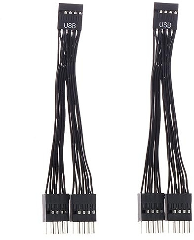 CRAKES 2St Datormoderkort USB-FöRläNgningskabel 9 Stift 1 Hona Till 2 Hane Y Splitter Audio HD-FöRläNgningskabel för PC 10cm
