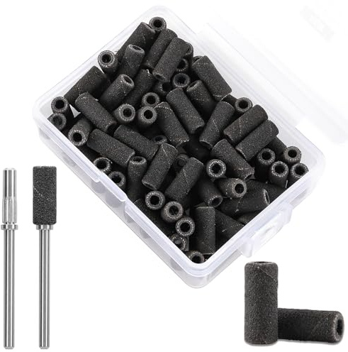 C12rtive 100 Pièces Embouts Ponceuse Manchons professionnelles de 3 mm et 2 petits mandrins pour perceuse à ongles,Ongles Bandes de Ponçage 80# lime à ongles de 3 mm pour manucure et pédicure