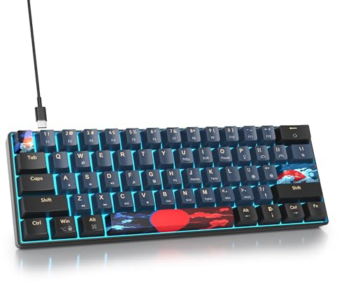 SOLIDEE tastiera da gioco meccanica al 60%,61 tasti con interruttori rossi lineari,Luce blu ghiaccio,tastiera meccanica cablata con retroilluminazione LED,compatta per PS5/PS4/Xbox(61 Blue Samurai)