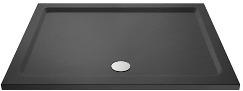 Balterley 1800 x 800 mm Rectangular Shower Tray, Slimline Shower Trays, Durable Stone Resin Base Trays for Bathroom Enclosure Cubicle, Central Waste Rectangular Tray for Wetroom Showers (Slate Grey)