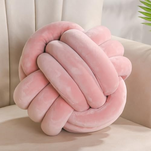 Yhoelata Cojin Nudos Rosa, Cojines Redondos Decorativo de Terciopelo, Cojín Decoración para Cama Sofa, Cojín para Dormitorio, Regalo 22 cm
