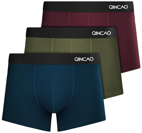 QINCAO Men's Boxer Shorts 3 Pack, Reiseverpackung, No Label, Comfortable | Comfortable and Breathable, Portable Packaging for Travel, Highly Elastic for a Good Fit, Without the Edges Curling Up