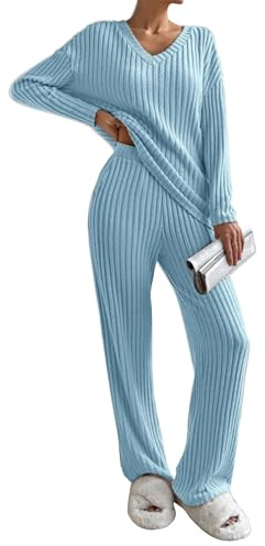 CheChury Suéter De Punto Traje Wide Leg Pantalones Y Sudaderas Conjuntos De Tejido De Invierno Mujer Color Sólido Casual Conjuntos De 2 Piezas Para Jerseys Conjunto Dos Piezas de Tejido Mujer Punto