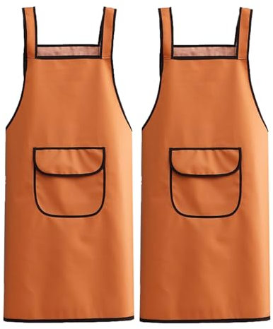 CBBEONRN 2 Piezas Impermeable Delantal Cocina Mujer con Bolsillos Delantal Barbacoa para Cocina Barbacoa Cocinar Hornear Jardinería Restaurante Floristería Orange,L
