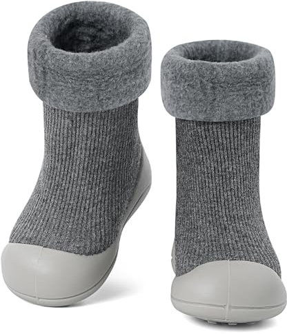 MK MATT KEELY Krabbelschuhe Baby Winter Sockenschuhe Warm Kleinkind Mädchen Jungen Outdoor rutschfeste Lauflernschuhe,Grau,6-12 Monate