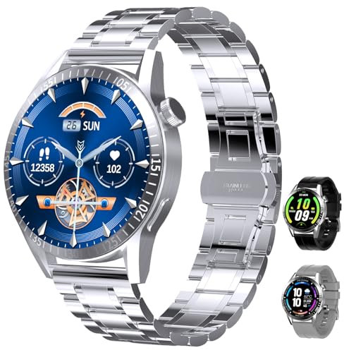 Homailida Montre Connectée Homme, avec 3 Bracelets, avec Fonctions D'appel et de Messages, Adaptée aux Affaires, 100+ Modes Sportifs, Montre Sport Homme Compatible avec Android/iOS, Argenté