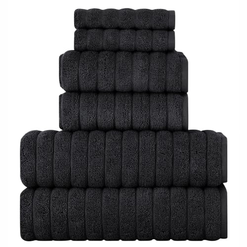 BERIBO Juego de Toallas turcas 100% algodón (Nube), 6 Piezas, 620 g/m² (Negro)